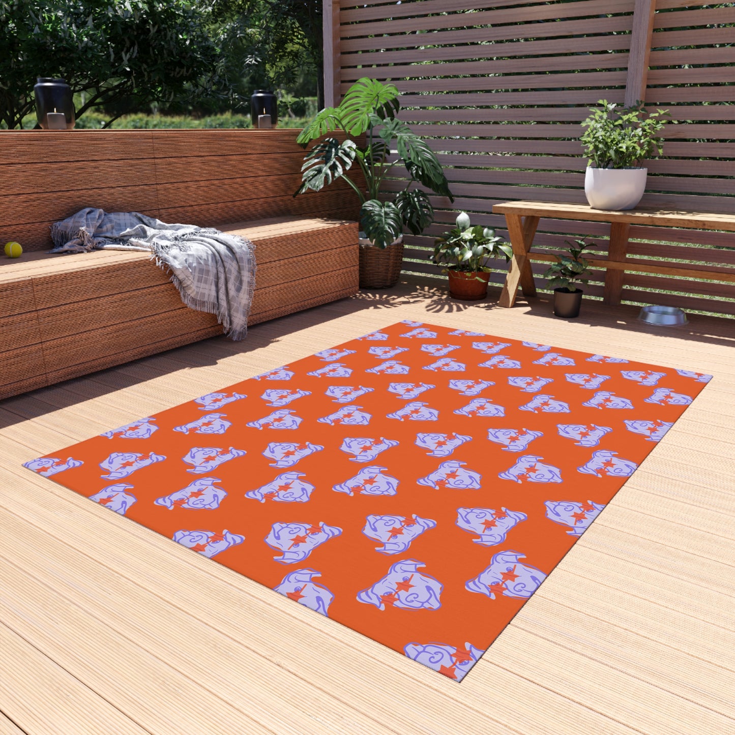 Outdoor Rug with "Starry-Eyed Dog" Design for Patios and Porches