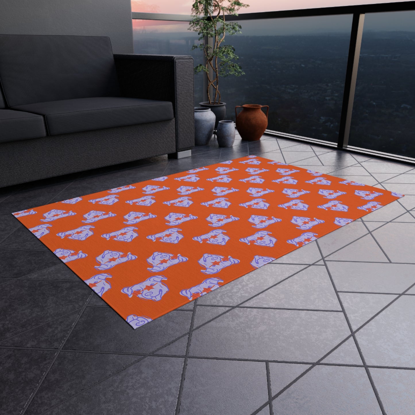 Outdoor Rug with "Starry-Eyed Dog" Design for Patios and Porches